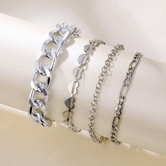 4 Pcs Punk Heavy Retro Geometric Bracelet