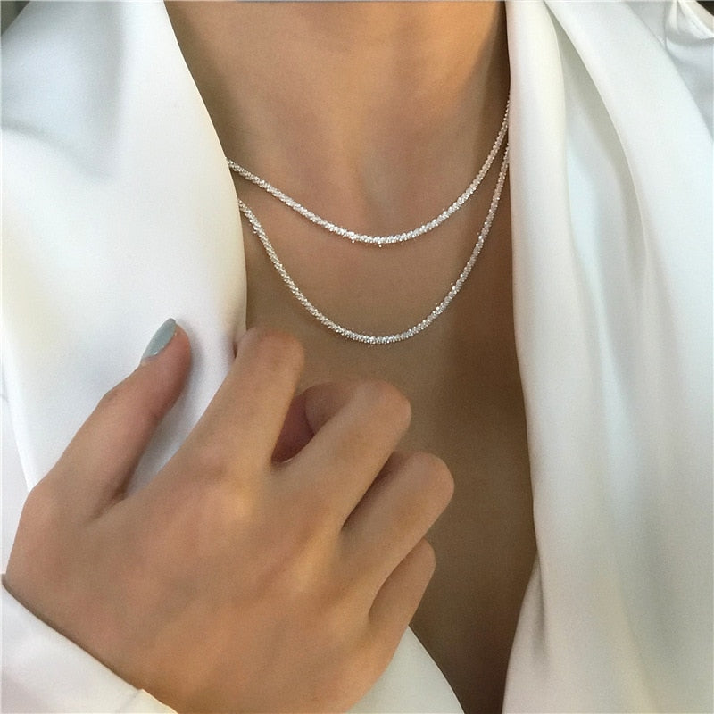 925 Sterling Silver Sparkling Clavicle Chain for Women