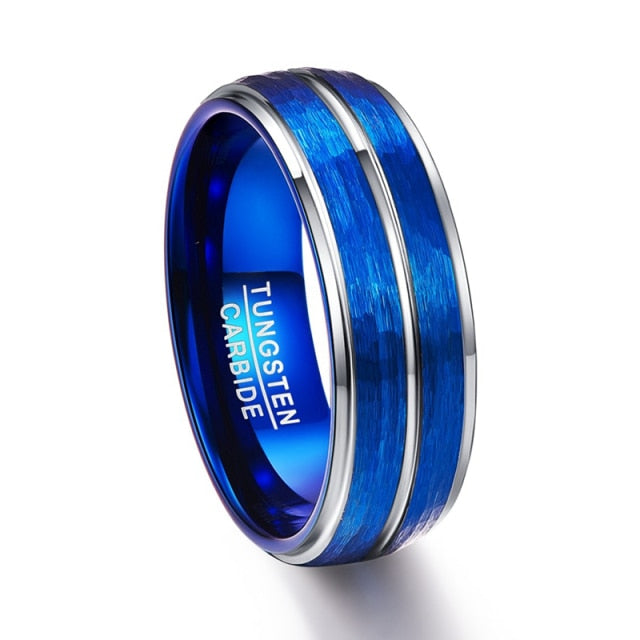 Men’s 8mm Stainless-steel Blue Groove Rings