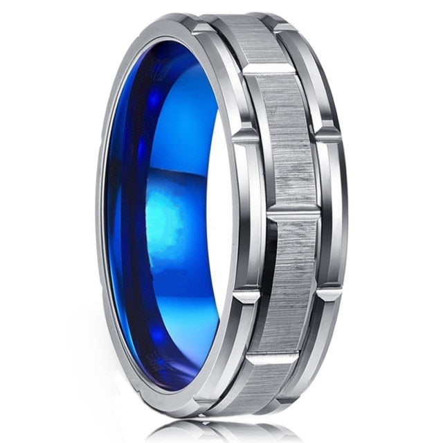 Men’s 8mm Stainless-steel Blue Groove Rings