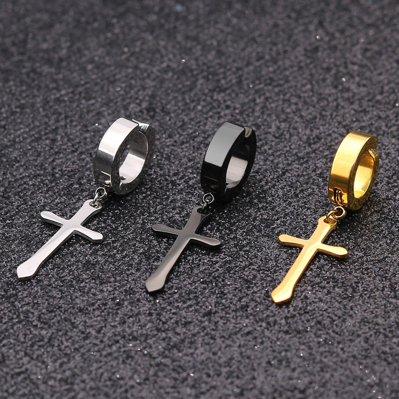 1 Pc Stainless Steel Clip-on Gothic Non-Piercing Earrings for Men