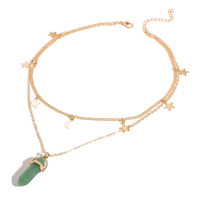 Fashion Trend Bohemian Hexagon Opal Pendant Necklace