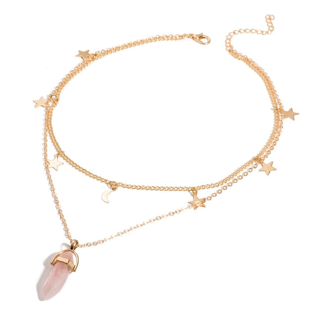 Fashion Trend Bohemian Hexagon Opal Pendant Necklace