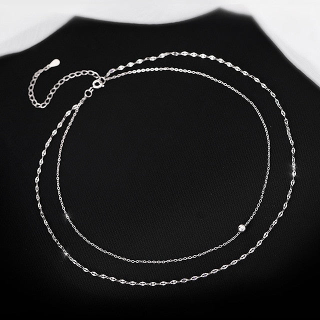 925 Sterling Silver Double Layer Round Necklace Round Bead Choker Necklace