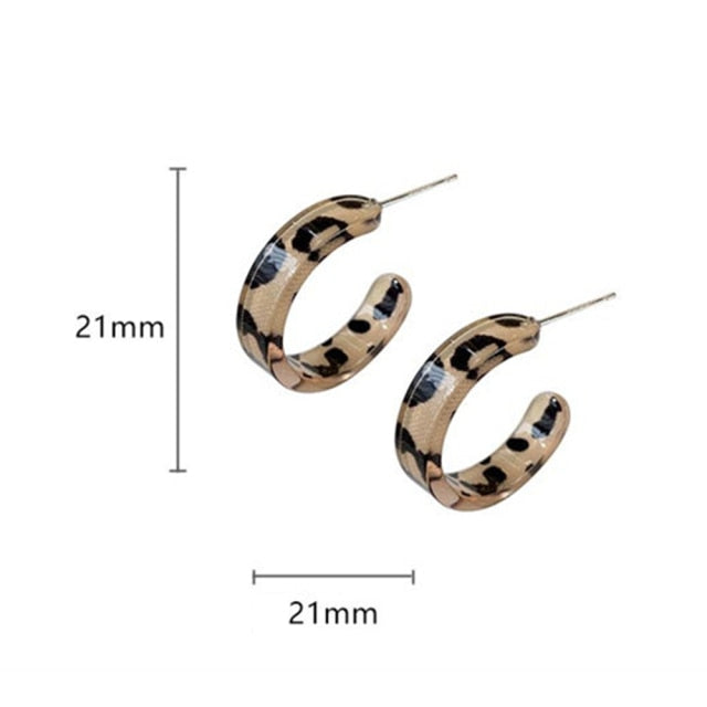 New Korean Brown Leopard Geometric Design Hoop Earring