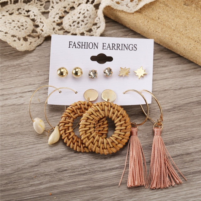 Vintage Geometric Gold Metal Earrings for Women