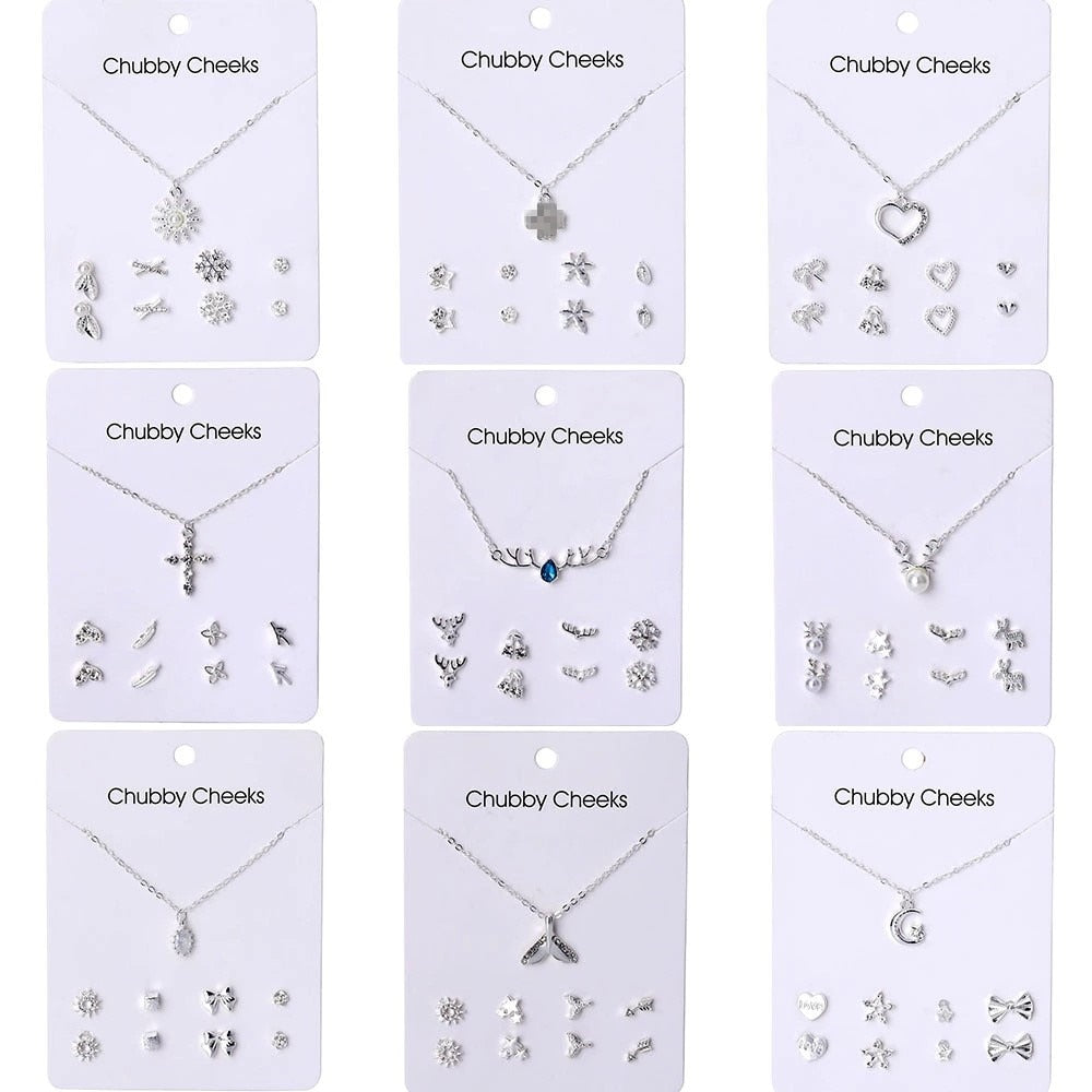 VKME Korean Women&#39;s Earrings Cross Necklace Jewelry Sets For Women Fashion Jewelry 2021 Crystal Heart Stud Earring