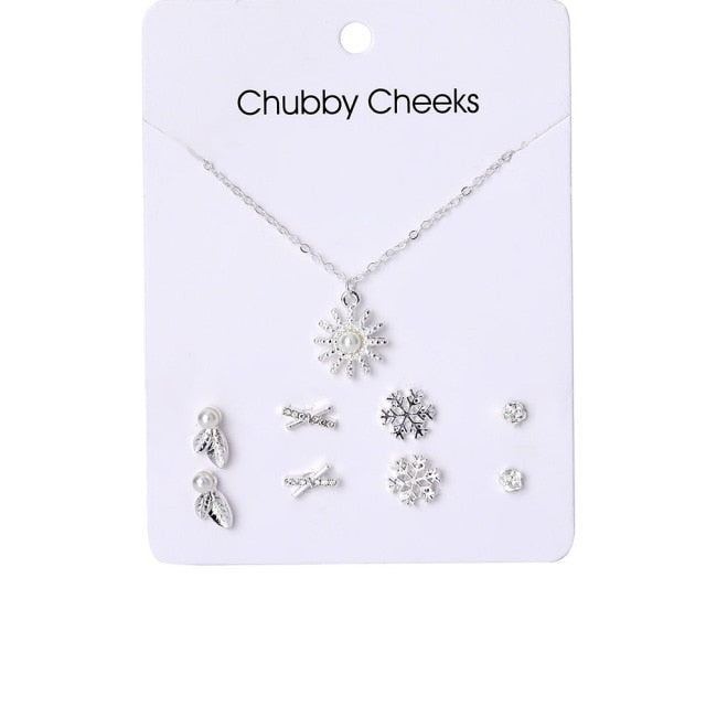 VKME Korean Women&#39;s Earrings Cross Necklace Jewelry Sets For Women Fashion Jewelry 2021 Crystal Heart Stud Earring
