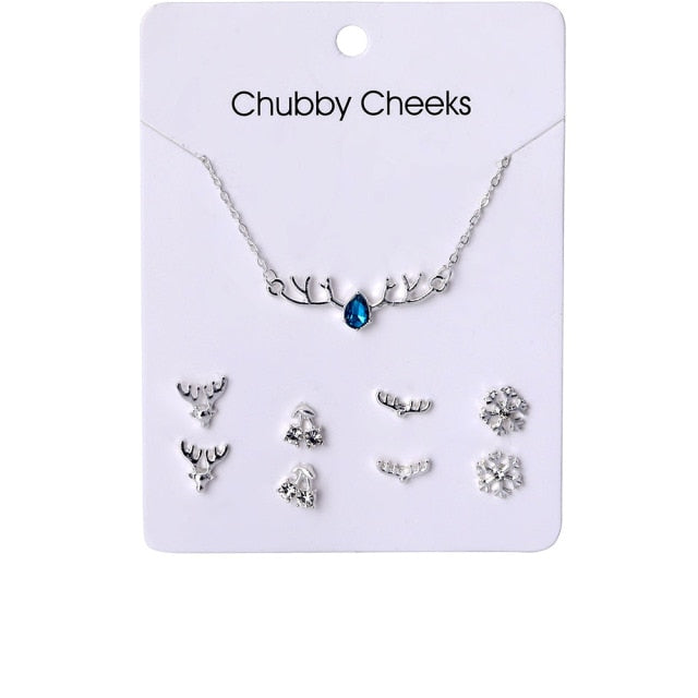 VKME Korean Women&#39;s Earrings Cross Necklace Jewelry Sets For Women Fashion Jewelry 2021 Crystal Heart Stud Earring