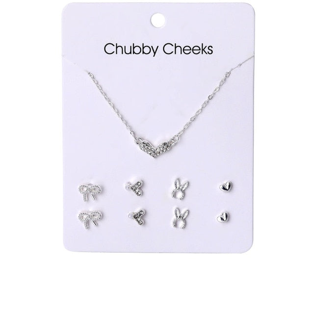 VKME Korean Women&#39;s Earrings Cross Necklace Jewelry Sets For Women Fashion Jewelry 2021 Crystal Heart Stud Earring