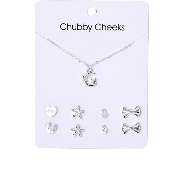 VKME Korean Women&#39;s Earrings Cross Necklace Jewelry Sets For Women Fashion Jewelry 2021 Crystal Heart Stud Earring