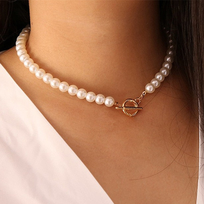 Goth Pearl Choker Pendant Women Necklace Jewelry