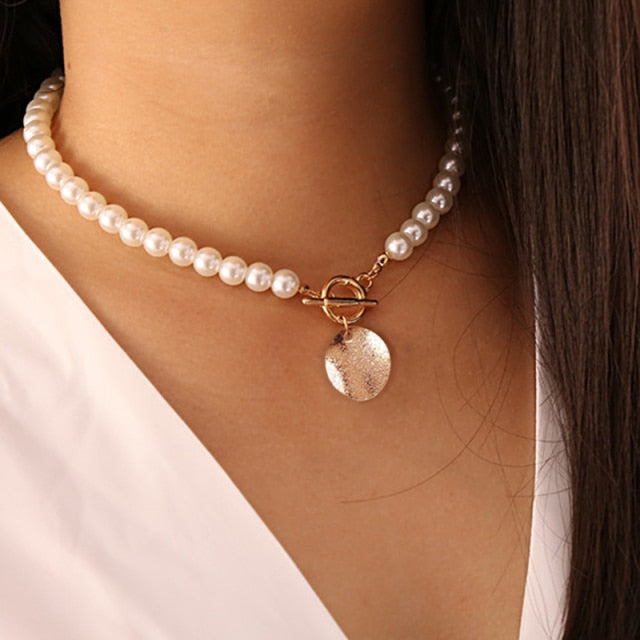 Goth Pearl Choker Pendant Women Necklace Jewelry