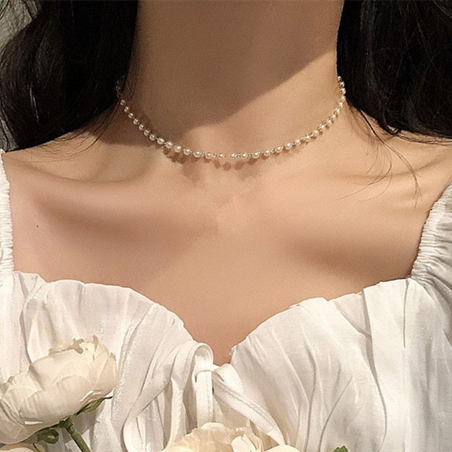 Women’s Bead Kpop Pearl Choker Necklace Gothic Style Jewelry