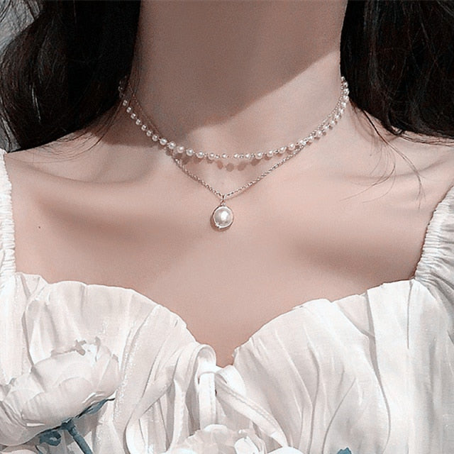 Women’s Bead Kpop Pearl Choker Necklace Gothic Style Jewelry