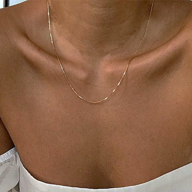 KPop Women’s Gold Choker Necklace Thin Chain Jewelry Necklace