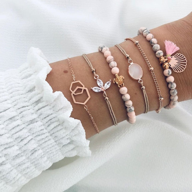 6 Pcs/Set Bohemian Vintage Silver Bracelets for Women