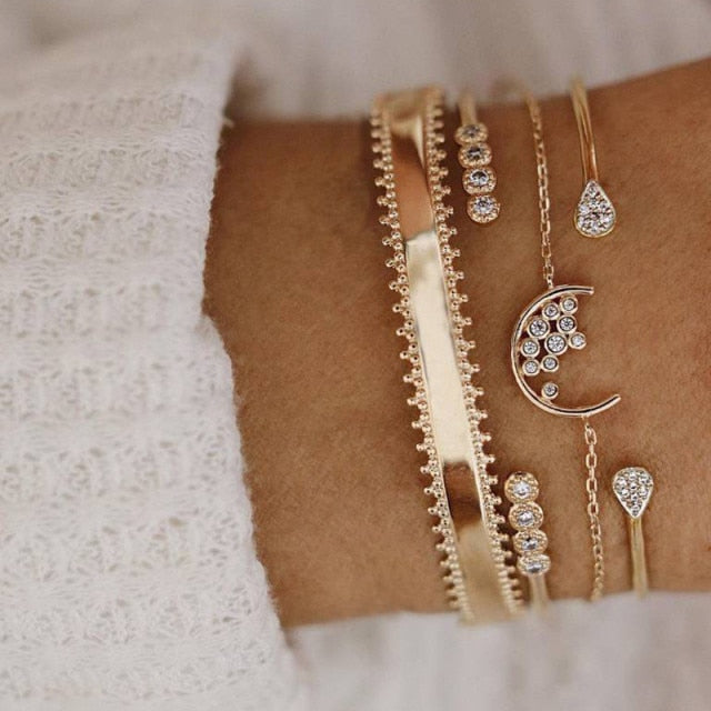 6 Pcs/Set Bohemian Vintage Silver Bracelets for Women