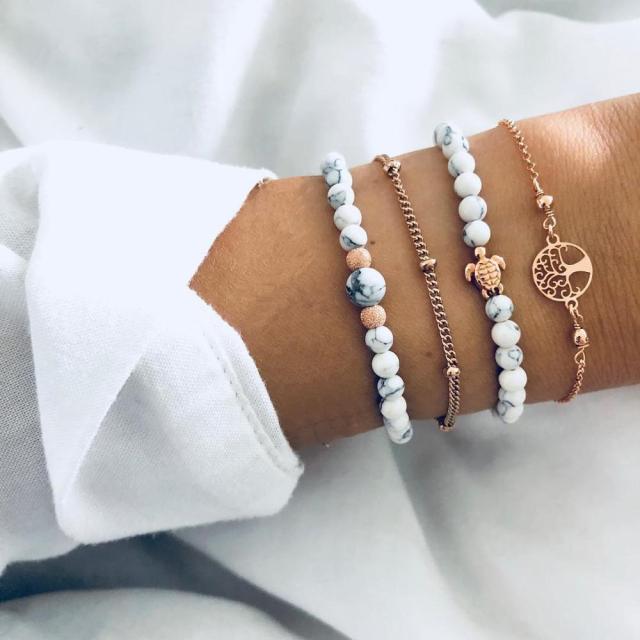 6 Pcs/Set Bohemian Vintage Silver Bracelets for Women
