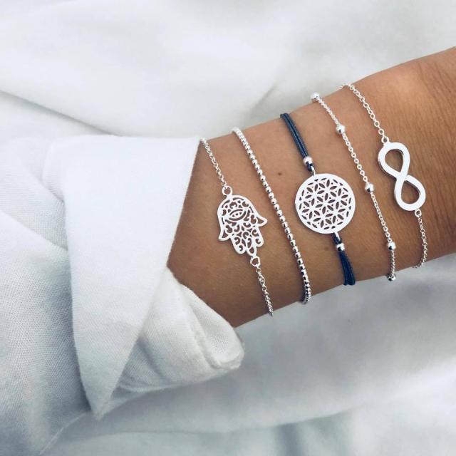 6 Pcs/Set Bohemian Vintage Silver Bracelets for Women