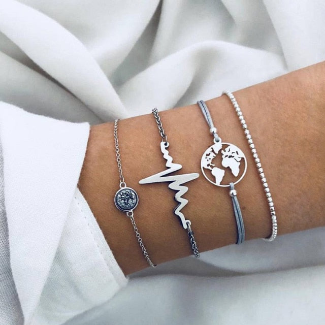 6 Pcs/Set Bohemian Vintage Silver Bracelets for Women