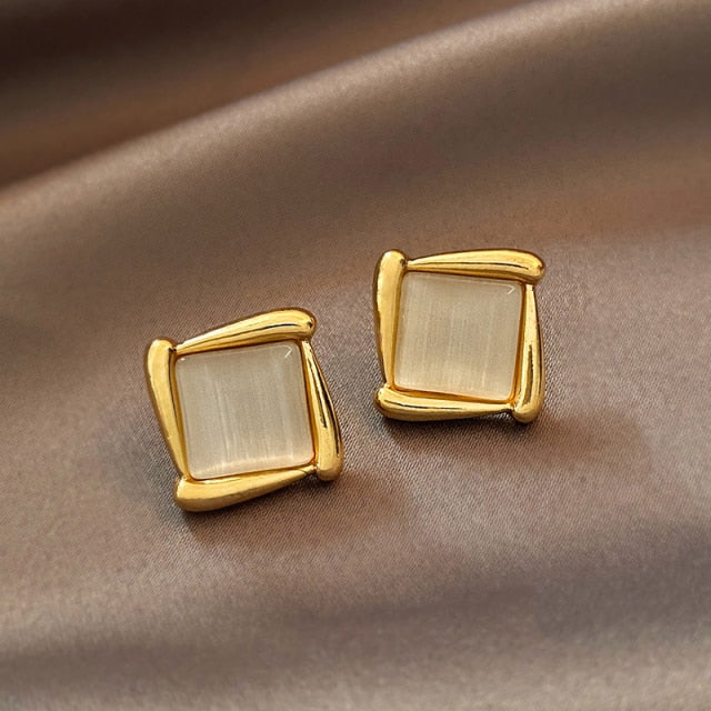 Elegant Opal Petal Circle Stud Earrings for Women