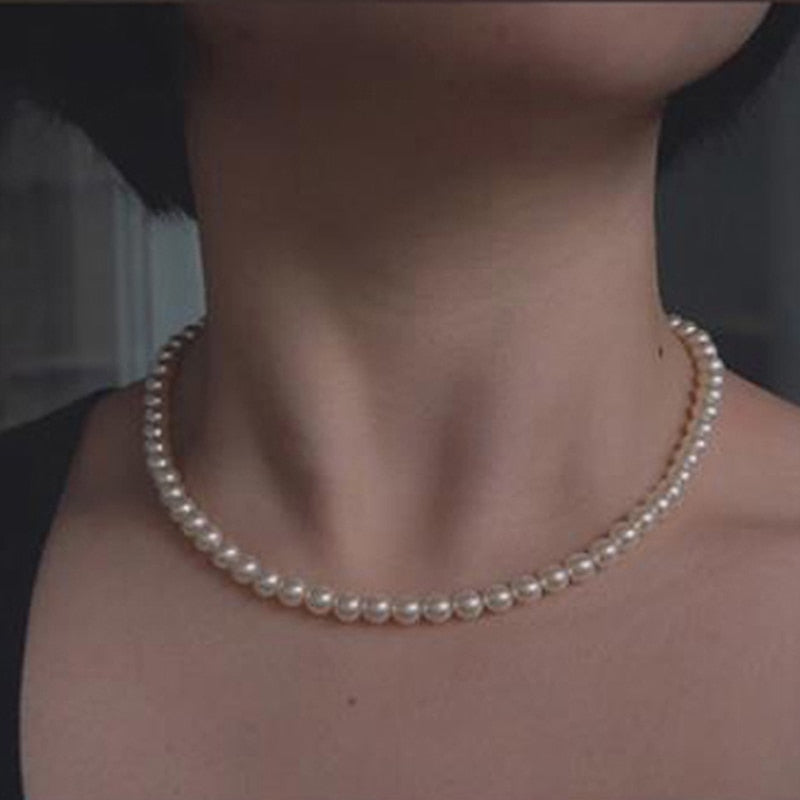 Vintage Style 6mm pearl Choker Necklace for Women