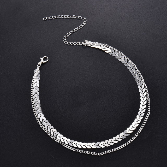 Women's Metal Clamped Multi Layered Necklace - Metal Coated