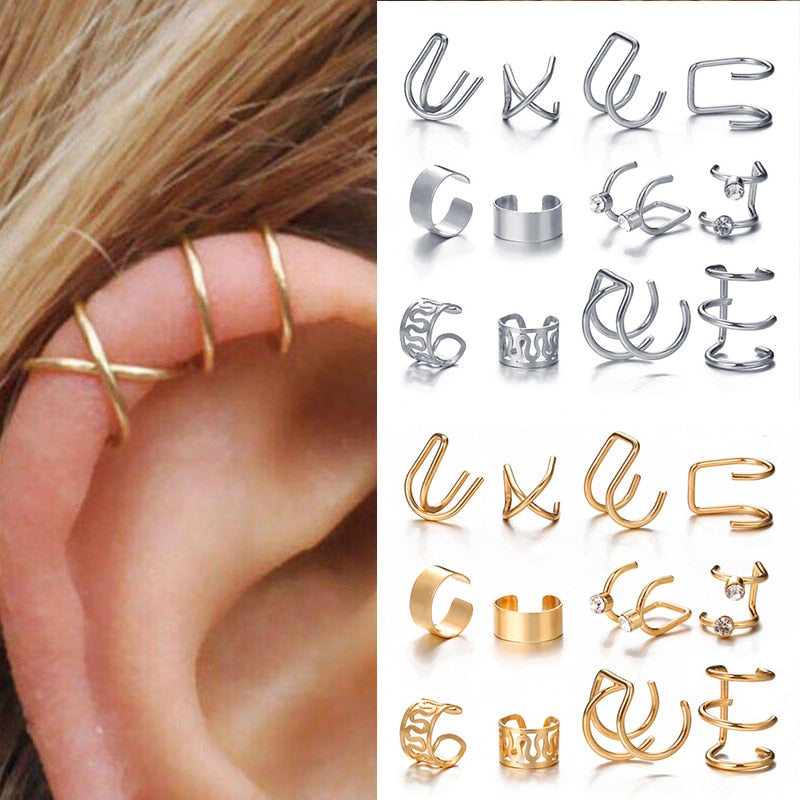 Fashion Gold Color Ear Cuffs, Leaf Clip Earrings for Women, Climbers, No Piercing, Earring Accessories.
