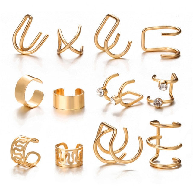 Fashion Gold Color Ear Cuffs, Leaf Clip Earrings for Women, Climbers, No Piercing, Earring Accessories.