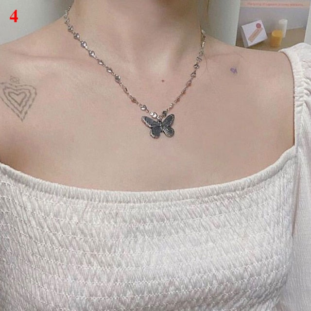 Aesthetic Gothic Butterfly Pendant Necklace for Women