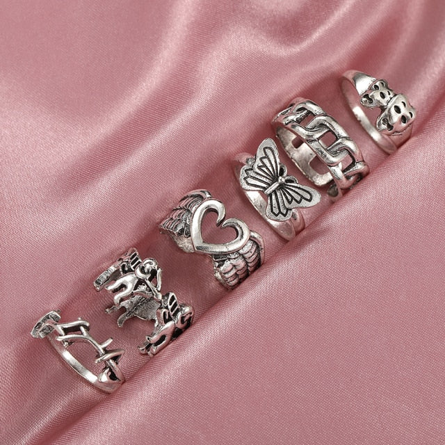 Vintage Silver-Plated Stylish Angel Wings Ring Collection