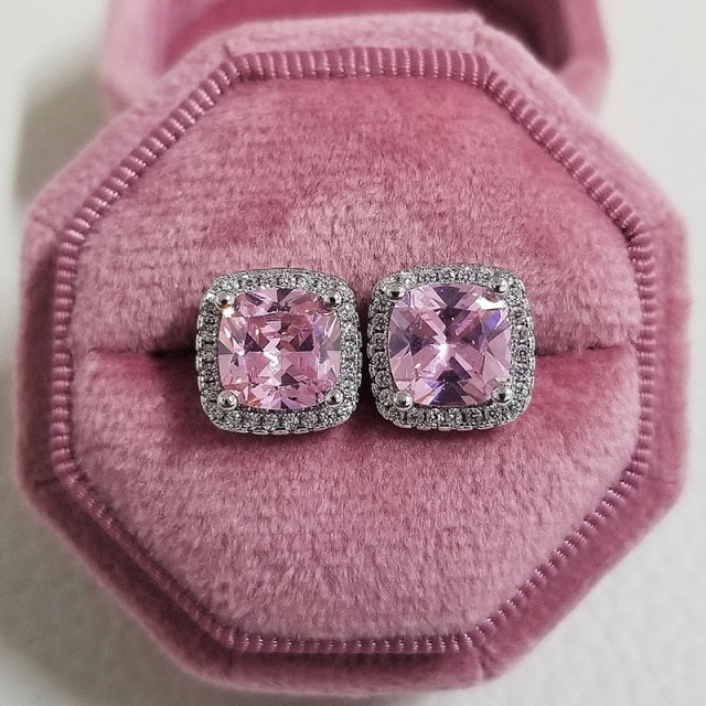 2021 New Arrival Fashion Luxury 925 Sterling Silver Pink CZ Drop Stud Earing  For Women Valentine's Day Gift Z5