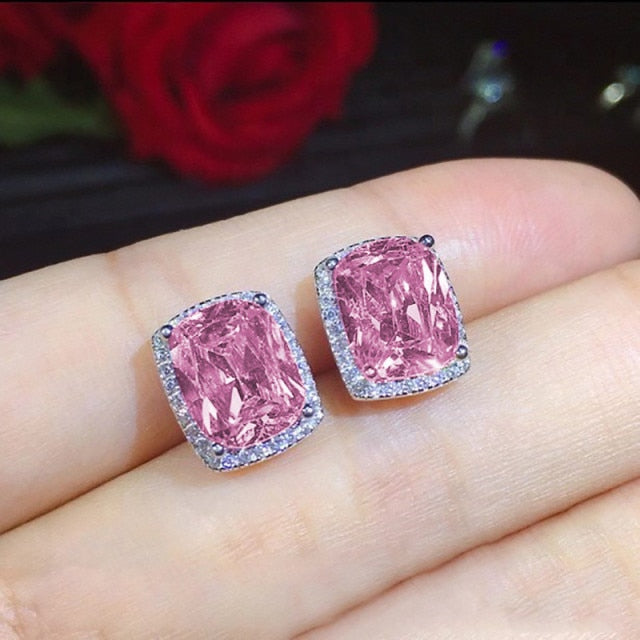 2021 New Arrival Fashion Luxury 925 Sterling Silver Pink CZ Drop Stud Earing  For Women Valentine's Day Gift Z5