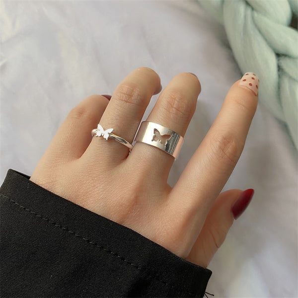 Trendy Gold Butterfly Rings For Women Men Lover Couple Rings Set Friendship Engagement Wedding Open Rings Jewelry.