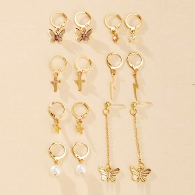 12pcs Bohemian Gold Color Ear Cuffs Leaf Clip Earrings For Women Climbers No Piercing Simple Fake Cartilage Earring Accessories