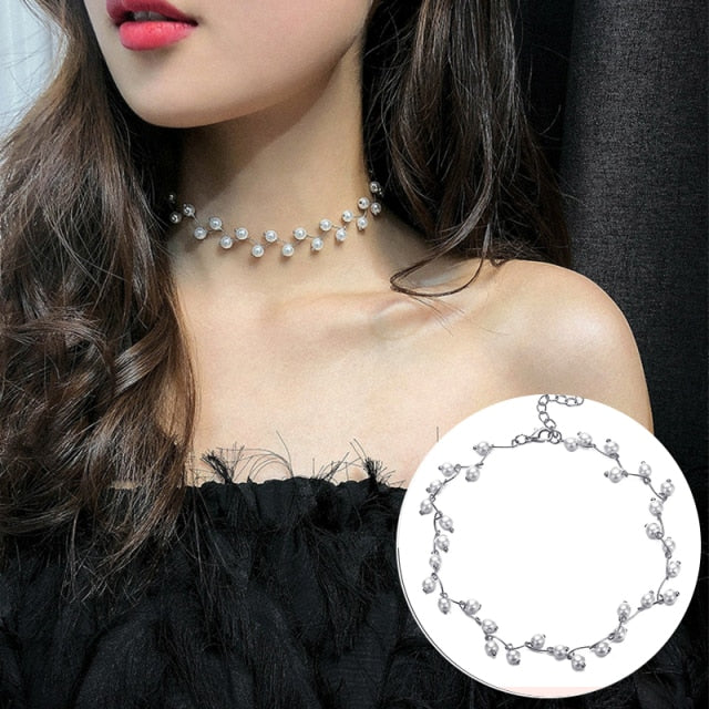 Vintage Pearl Choker Necklace For Women Fashion Summer White Imitation Pearl Necklaces 2023 Trend Elegant Wedding Jewelry.