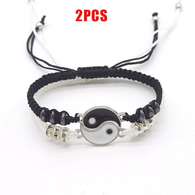 Couple Bracelets Necklaces Chinese Tai Chi Fengshui Hematite Leather Cord Braid Chain Bracelet Alloy Pendant Woven Love Gift
