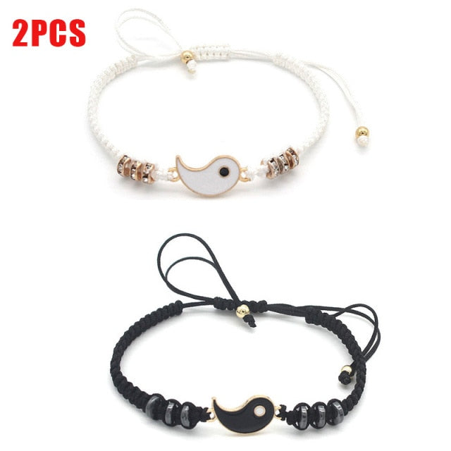 Couple Bracelets Necklaces Chinese Tai Chi Fengshui Hematite Leather Cord Braid Chain Bracelet Alloy Pendant Woven Love Gift