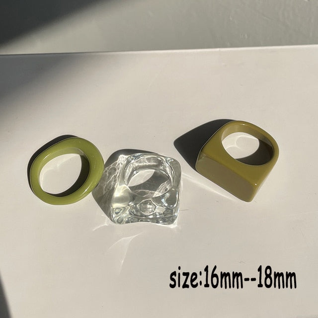 Transparent Acrylic Resin Rhinestone Geometric Round Ring Set