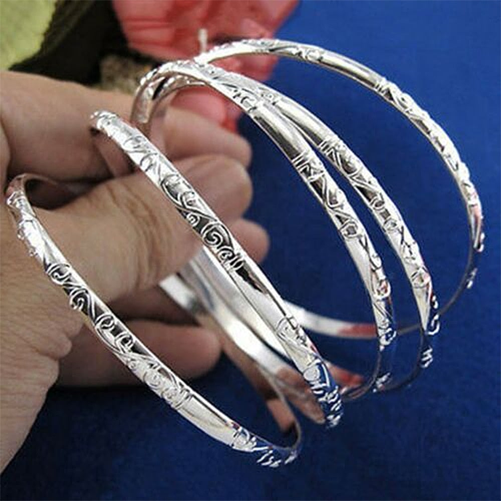 5 Pcs/Set Simple Carving Flower Pattern Cuff Bangle Bracelet for Women