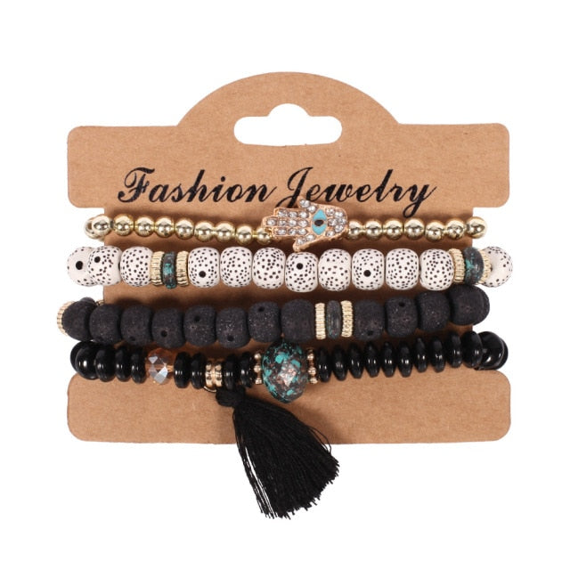 3-4Pcs/Set Multilayer Crystal Stone Beads Bracelets