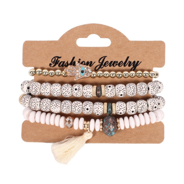 3-4Pcs/Set Multilayer Crystal Stone Beads Bracelets