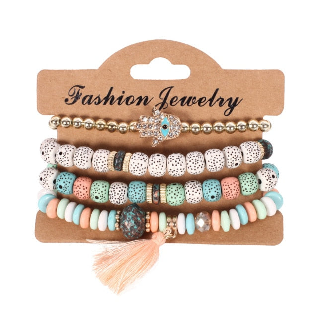 3-4Pcs/Set Multilayer Crystal Stone Beads Bracelets