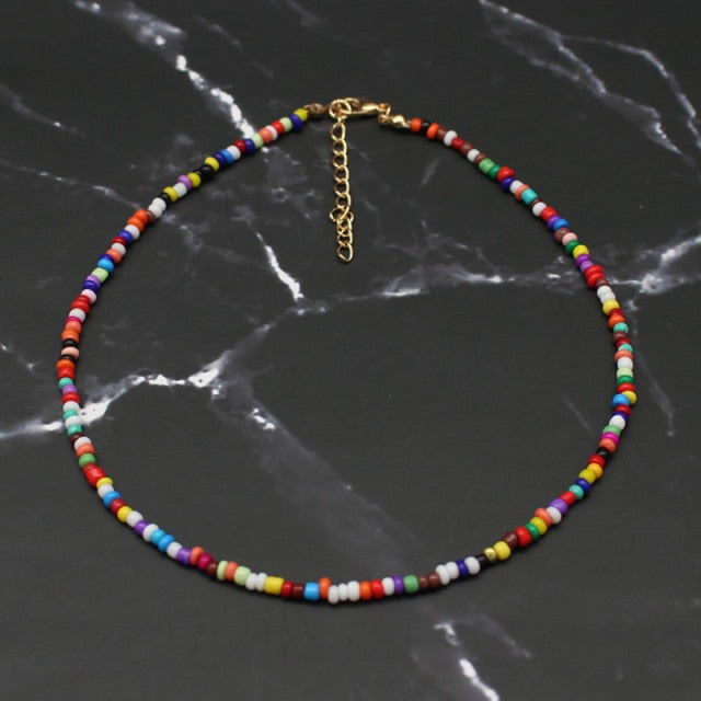 Rainbow Seed Beads Choker Necklace for Women’s Fashion