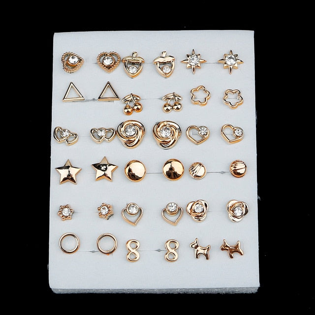 18-100 Pair Crystal Geometric Flower Stud Earrings for Women