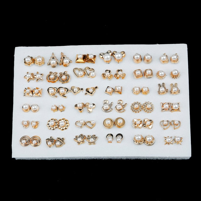 18-100 Pair Crystal Geometric Flower Stud Earrings for Women