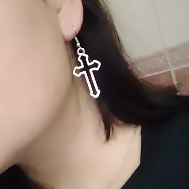 Korean Style Punk Cool Cross Pendant Earring