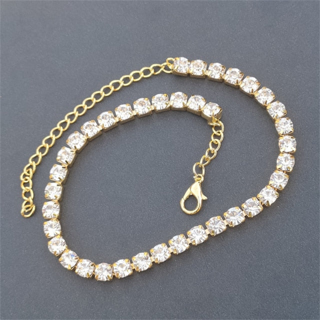 Gold Iced Out Bling White Tennis Chain Anklet Bracelets For Women Hip Hop Cubic Zirconia Leg Chain Foot Jewelry Friendship Gift