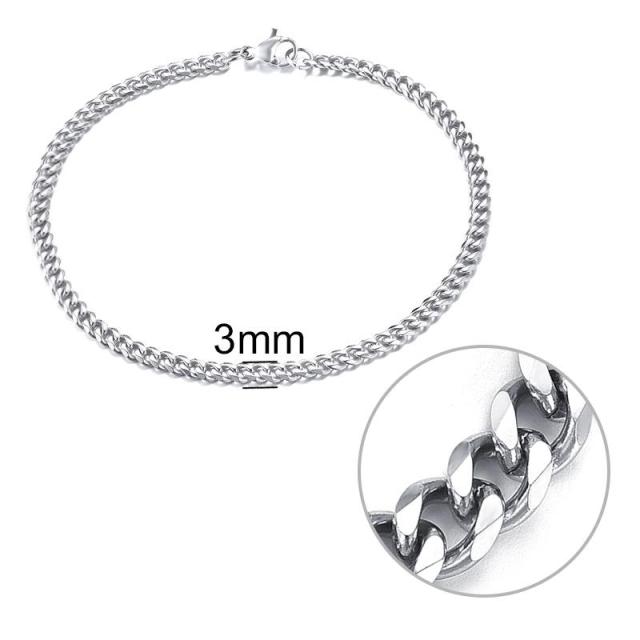 3-11 mm Men Chain Bracelet Stainless Steel Curb Cuban Link Chain Bracelet for Men Women Hip-hop Trendy Wrist Jewelry Gift